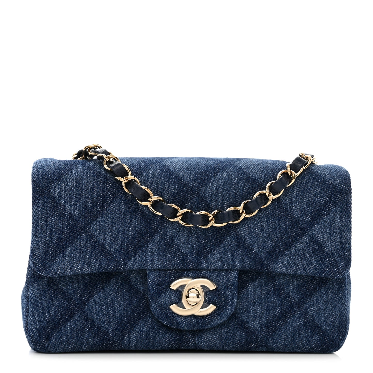 Printed Denim Quilted Mini Rectangular Flap Dark Blue