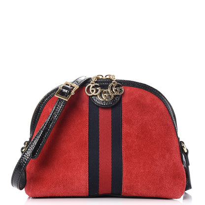 Gucci Suede Patent Web GG Small Ophidia Dome Shoulder Bag Hibiscus Red 1 of 8