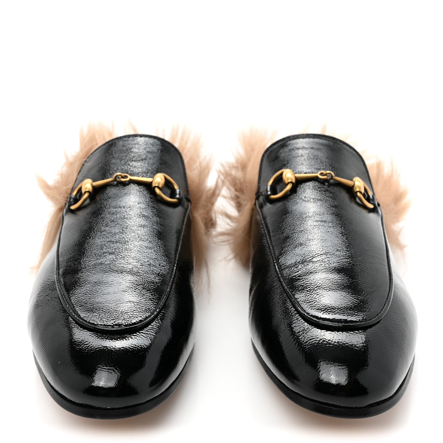 Patent Fur Womens Princetown Slippers 39 Black Natural