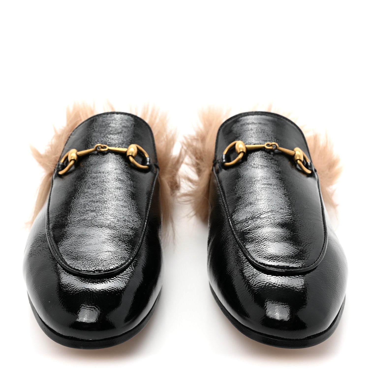 Gucci Patent Fur Womens Princetown Slippers 39 Black Natural 2 of 8