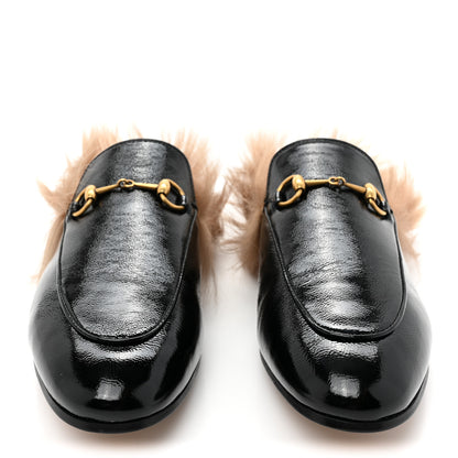 Gucci Patent Fur Womens Princetown Slippers 39 Black Natural 2 of 8