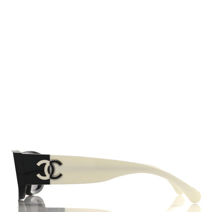 Chanel Acetate Polarized Rectangle Sunglasses 5525 Black White 3 of 7