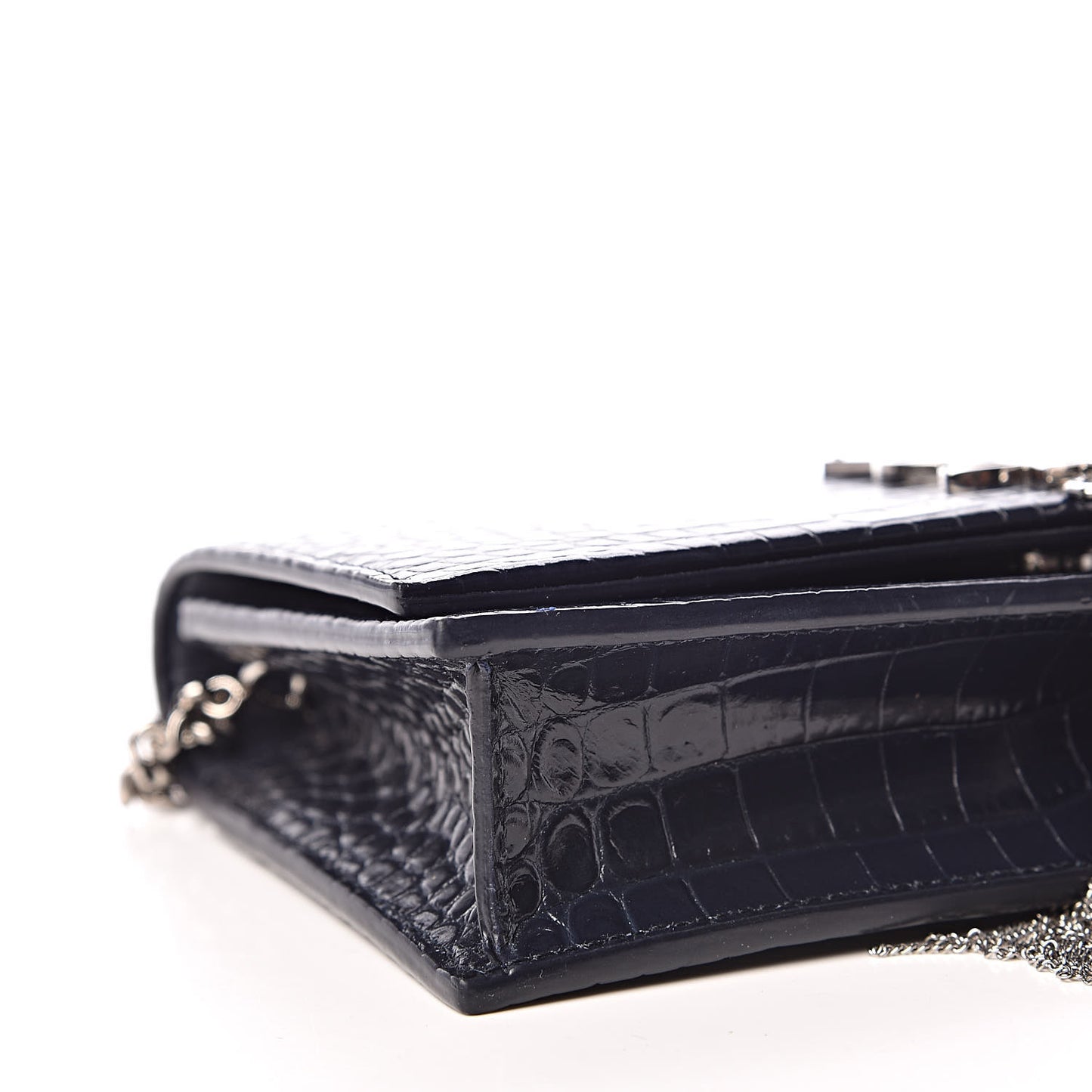 Calfskin Crocodile Embossed Kate Monogram Tassel Chain Wallet Deep Marine