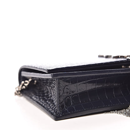 Saint Laurent Calfskin Crocodile Embossed Kate Monogram Tassel Chain Wallet Deep Marine 5 of 9