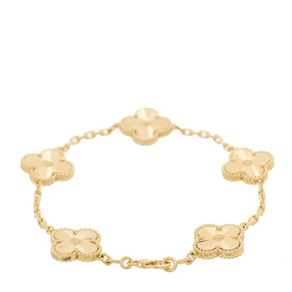 Van Cleef & Arpels 18K Yellow Gold 5 Motifs Guilloche Vintage Alhambra Bracelet 2 of 5