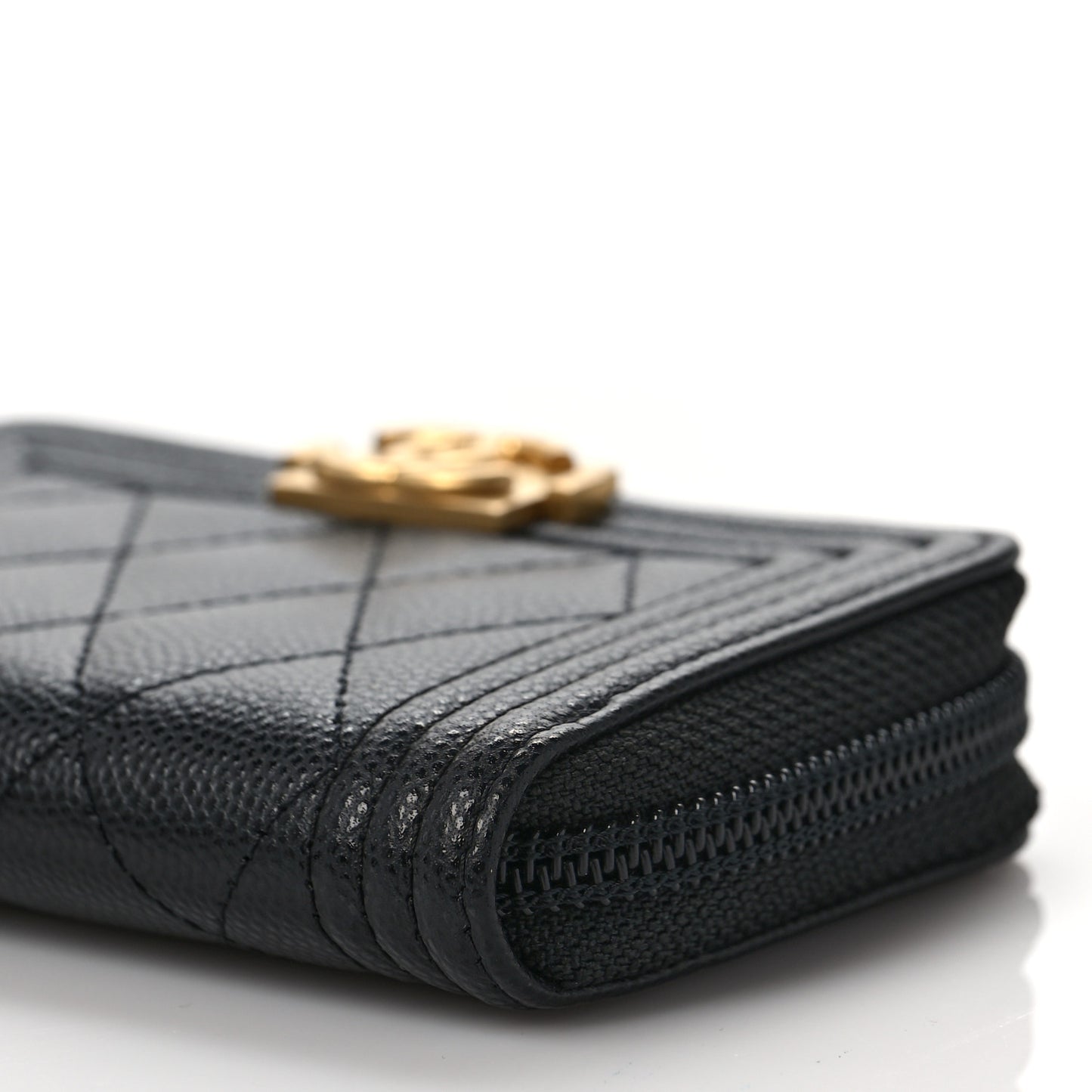 Caviar Quilted Boy Zip Around Coin Purse Wallet Black