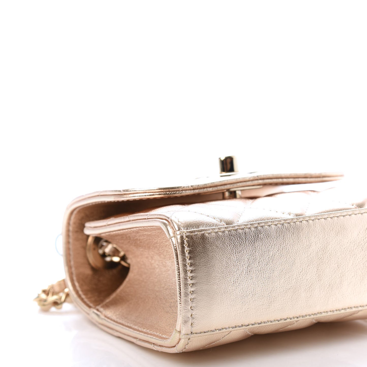 Metallic Lambskin Quilted Mini Trendy CC Clutch With Chain Gold