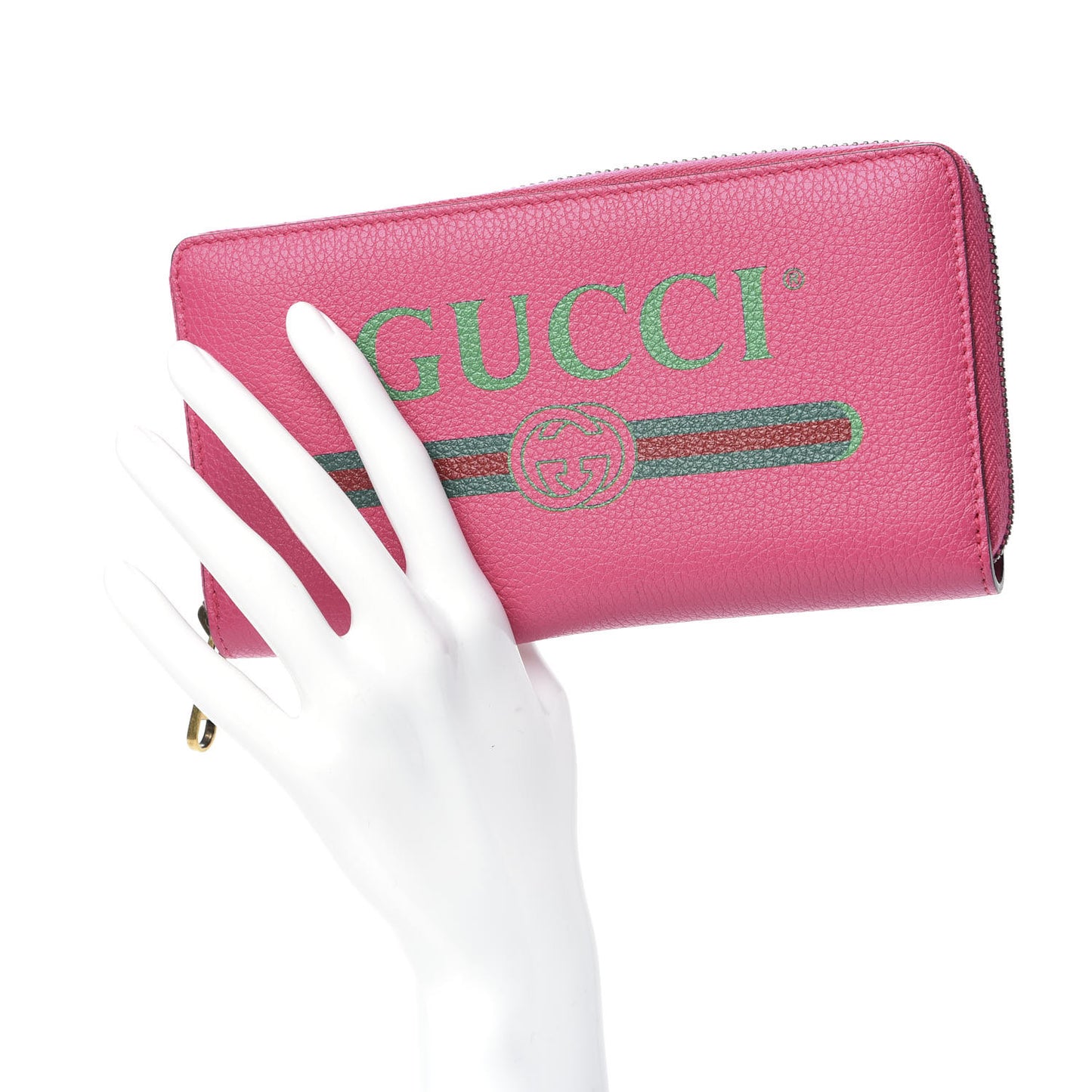 Grained Calfskin Logo Zip Around Wallet Box Pink Green