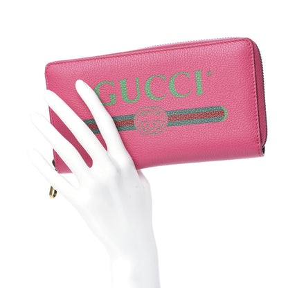 Gucci Grained Calfskin Logo Zip Around Wallet Box Pink Green 2 of 11