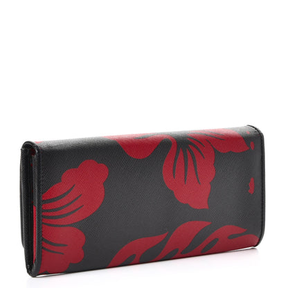 Prada Saffiano Hibiscus Print Continental Flap Wallet Rosso 3 of 8