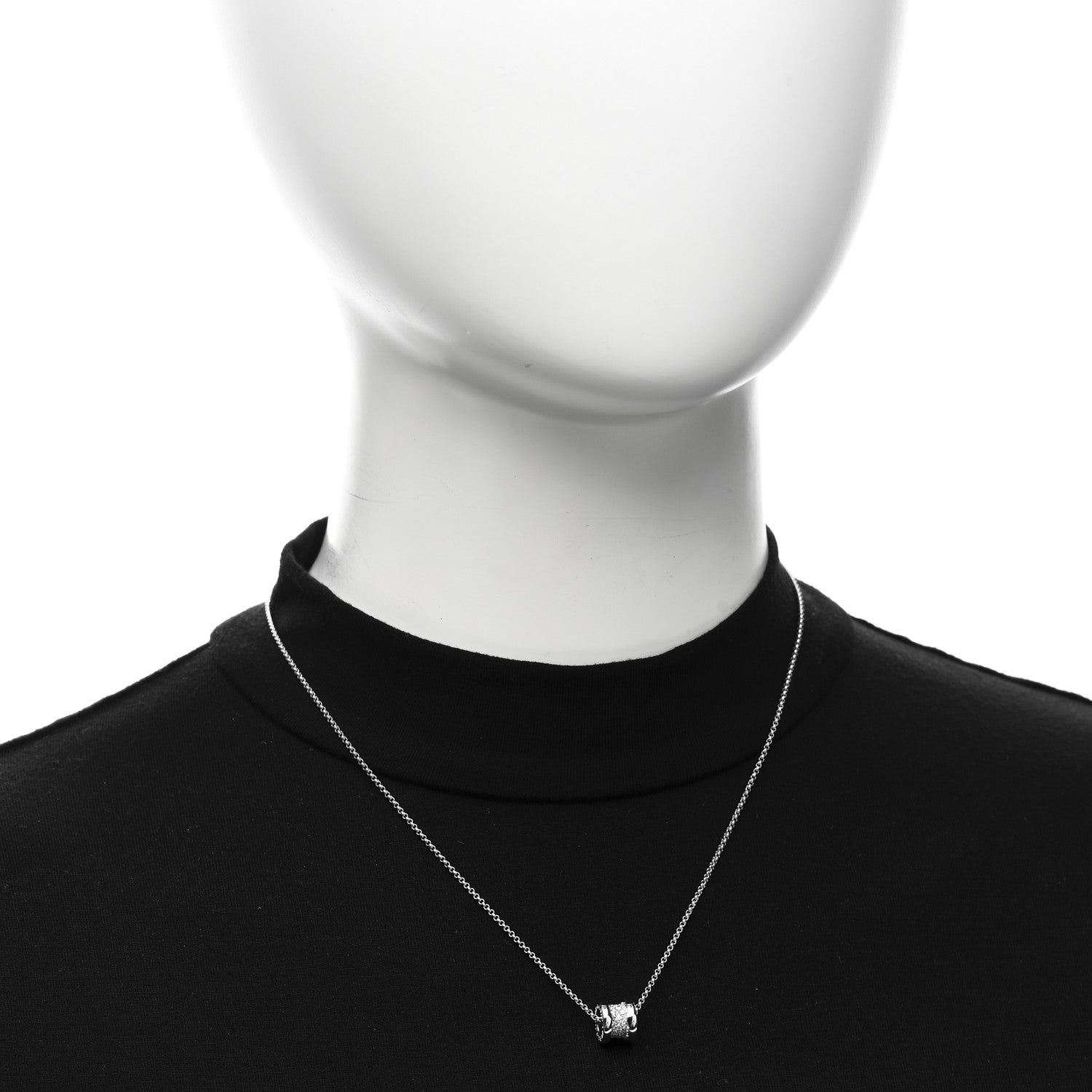 Bulgari 18K White Gold Diamond Small B.Zero1 Pave Pendant Necklace 2 of 5