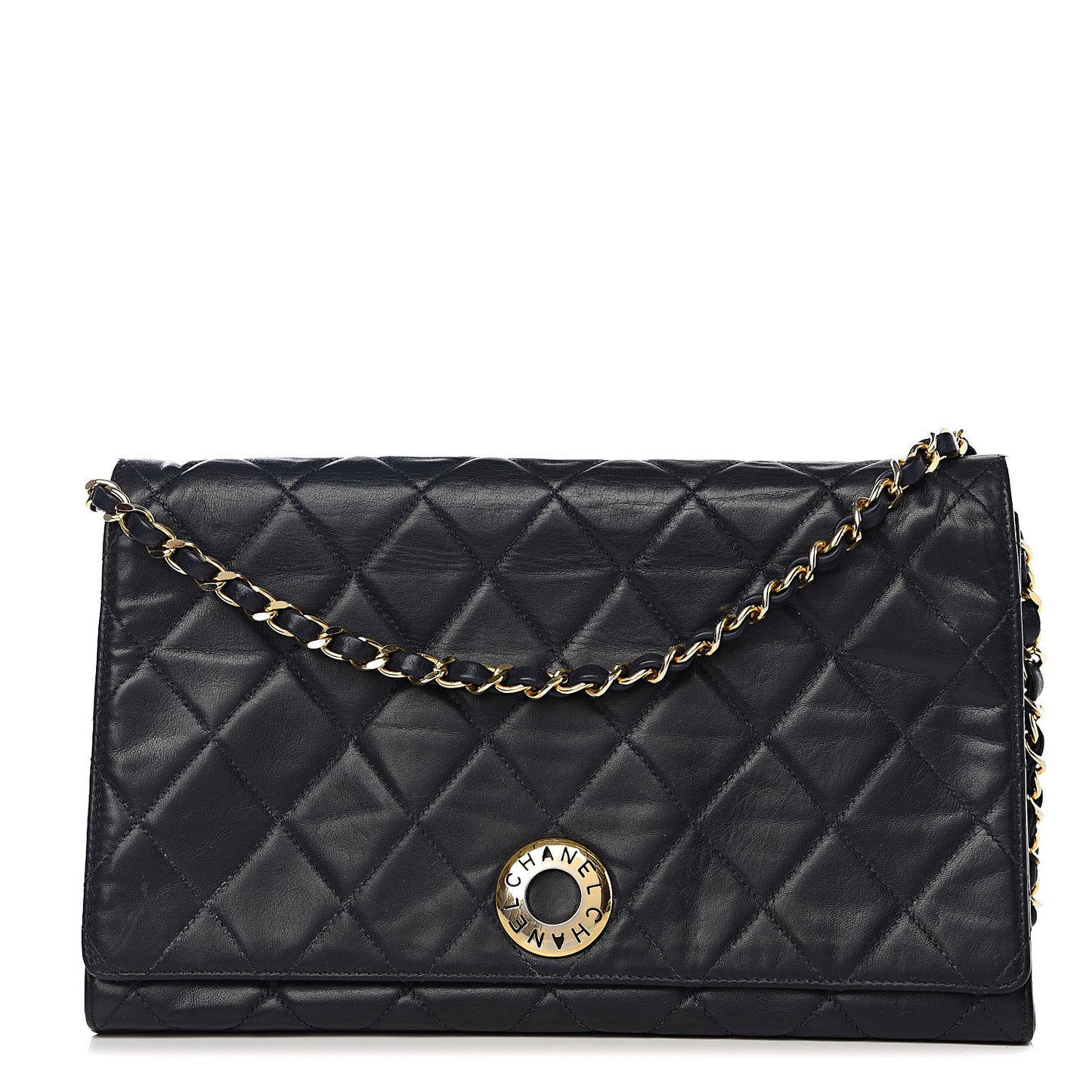 Lambskin Quilted Medium Single Flap Navy