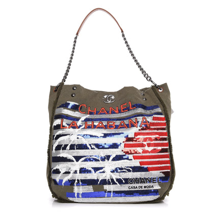 Chanel Canvas Sequins Cubano Trip Hobo Khaki 1 of 7