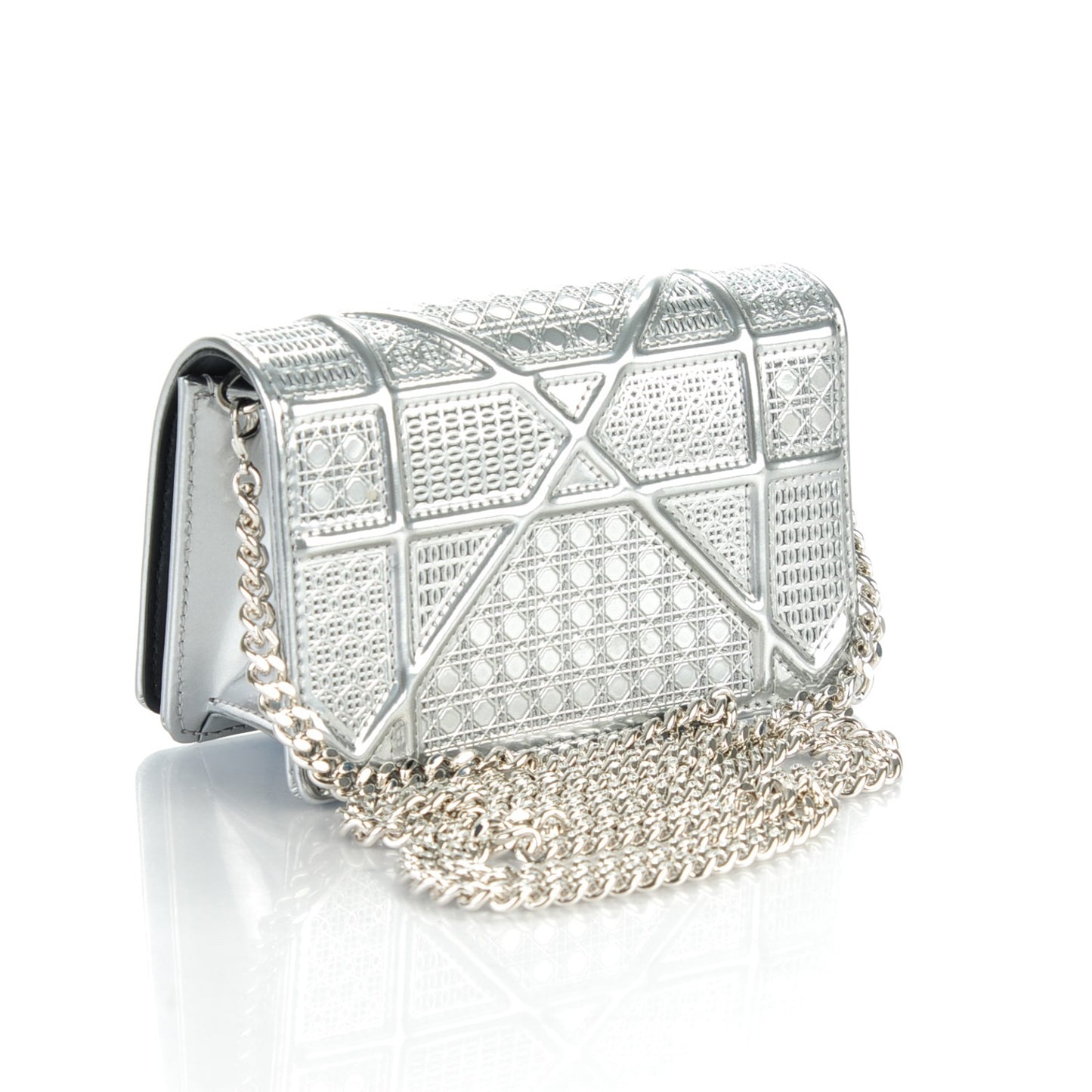 Metallic Patent Micro-Cannage Baby Diorama Flap Bag Silver