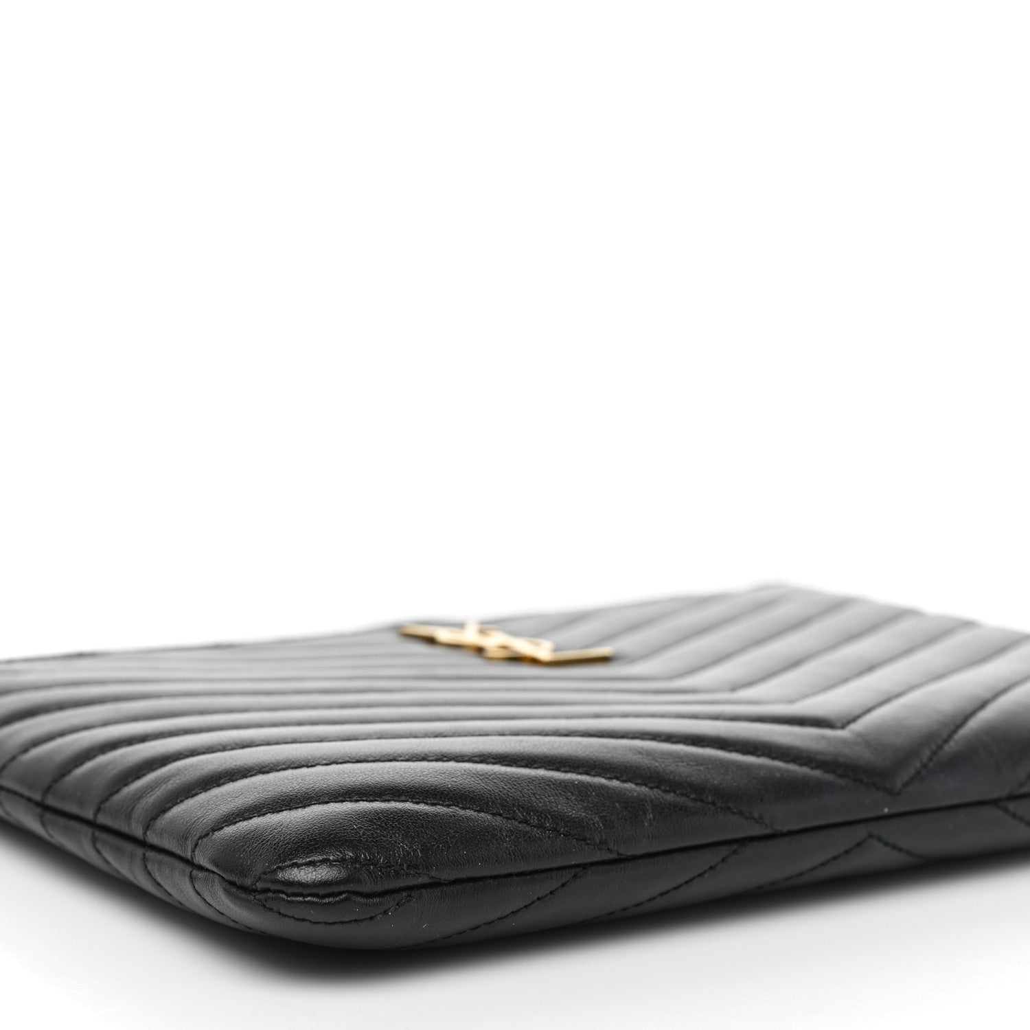 Saint Laurent Calfskin Matelasse Chevron Monogram Tablet Pouch Black 8 of 9