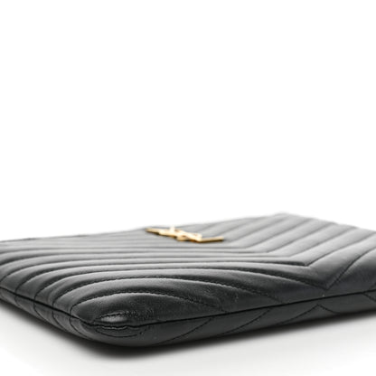 Saint Laurent Calfskin Matelasse Chevron Monogram Tablet Pouch Black 8 of 9