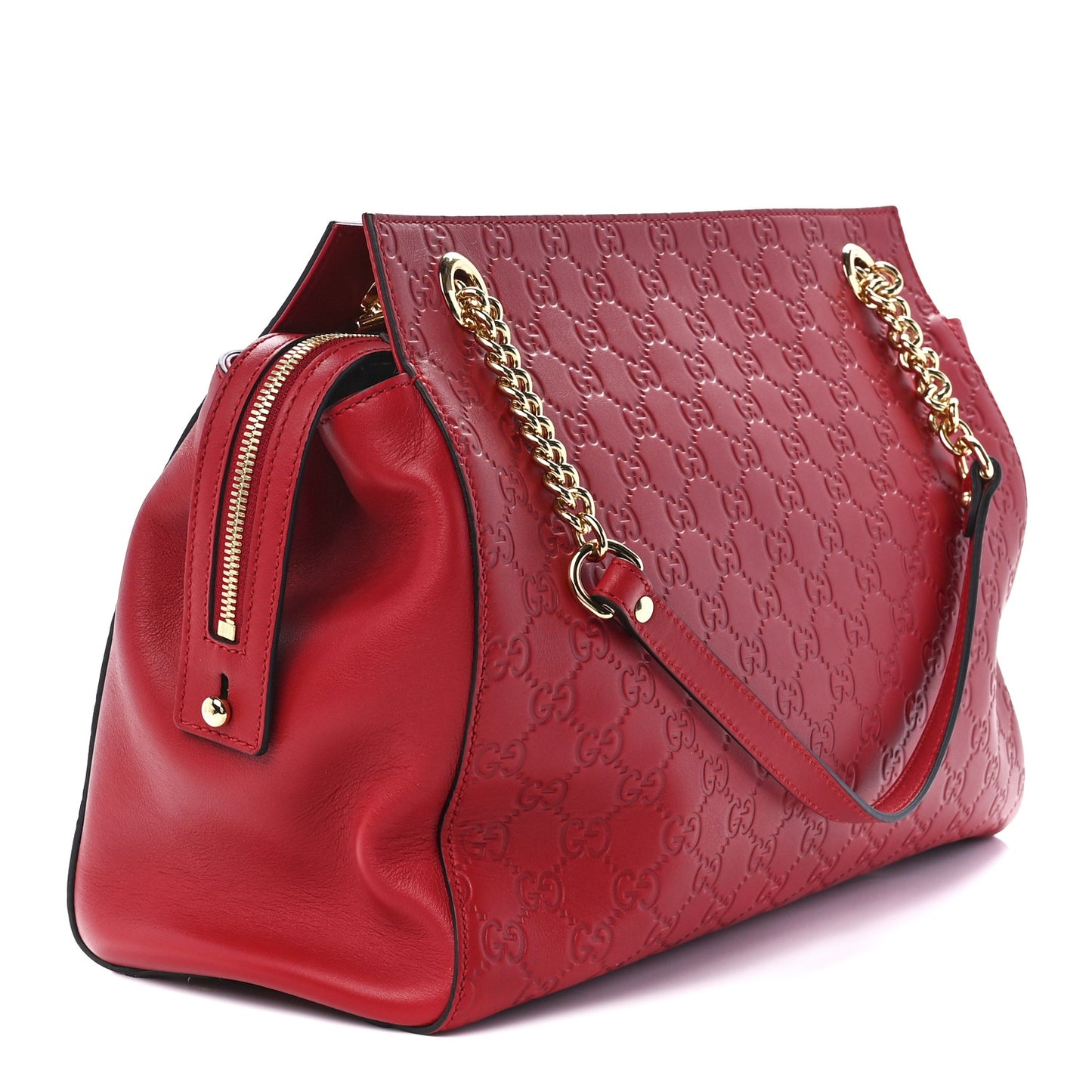 Soft Guccissima Signature Large Shoulder Tote Bag Hibiscus Red