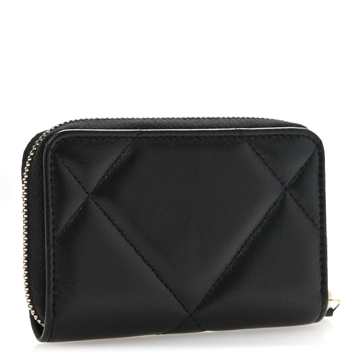 Lambskin Quilted Chanel 19 Zip Around Coin Purse Wallet Black