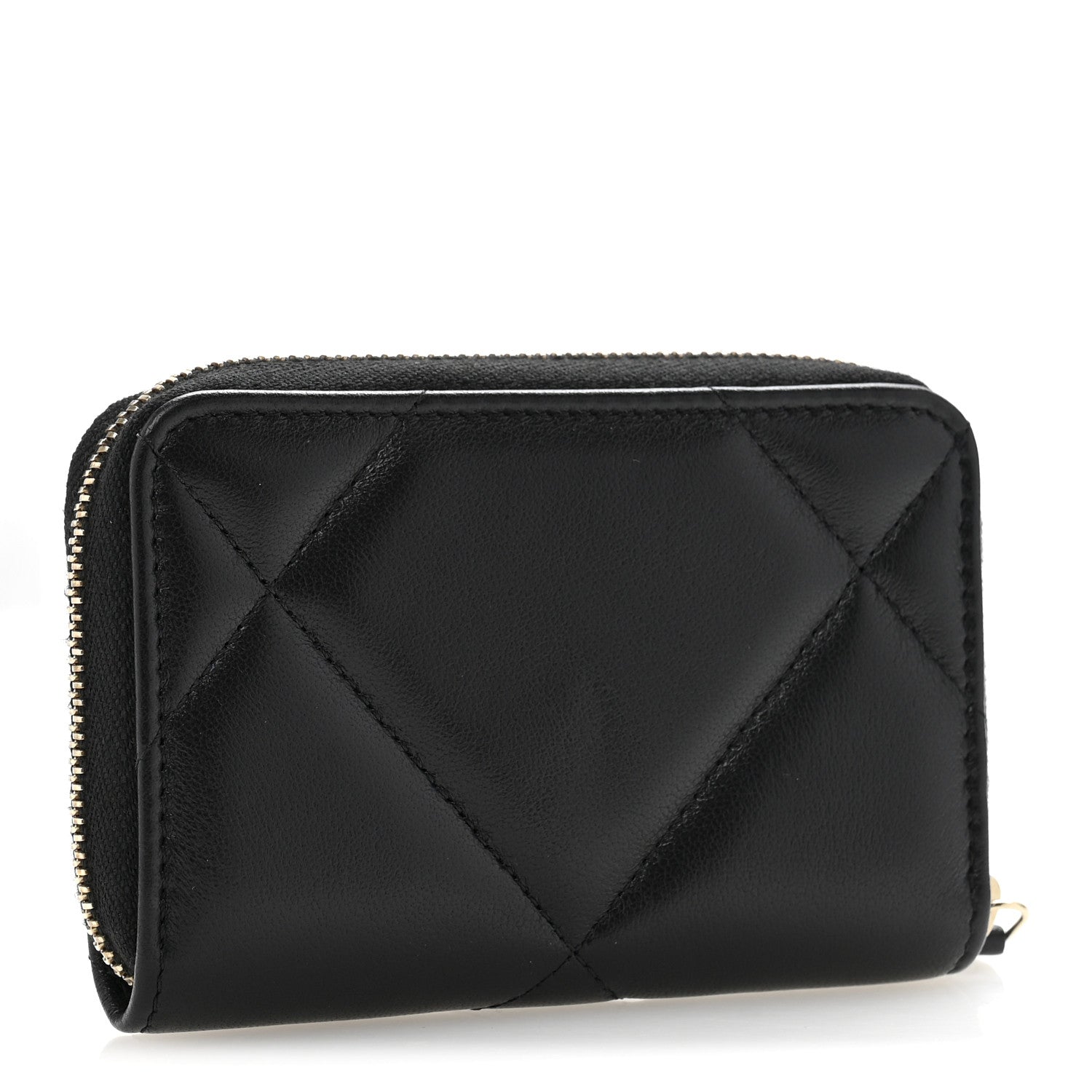 Chanel Lambskin Quilted Chanel 19 Zip Around Coin Purse Wallet Black 3 of 8