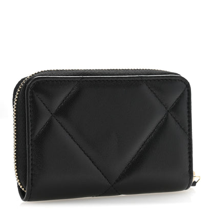 Chanel Lambskin Quilted Chanel 19 Zip Around Coin Purse Wallet Black 3 of 8