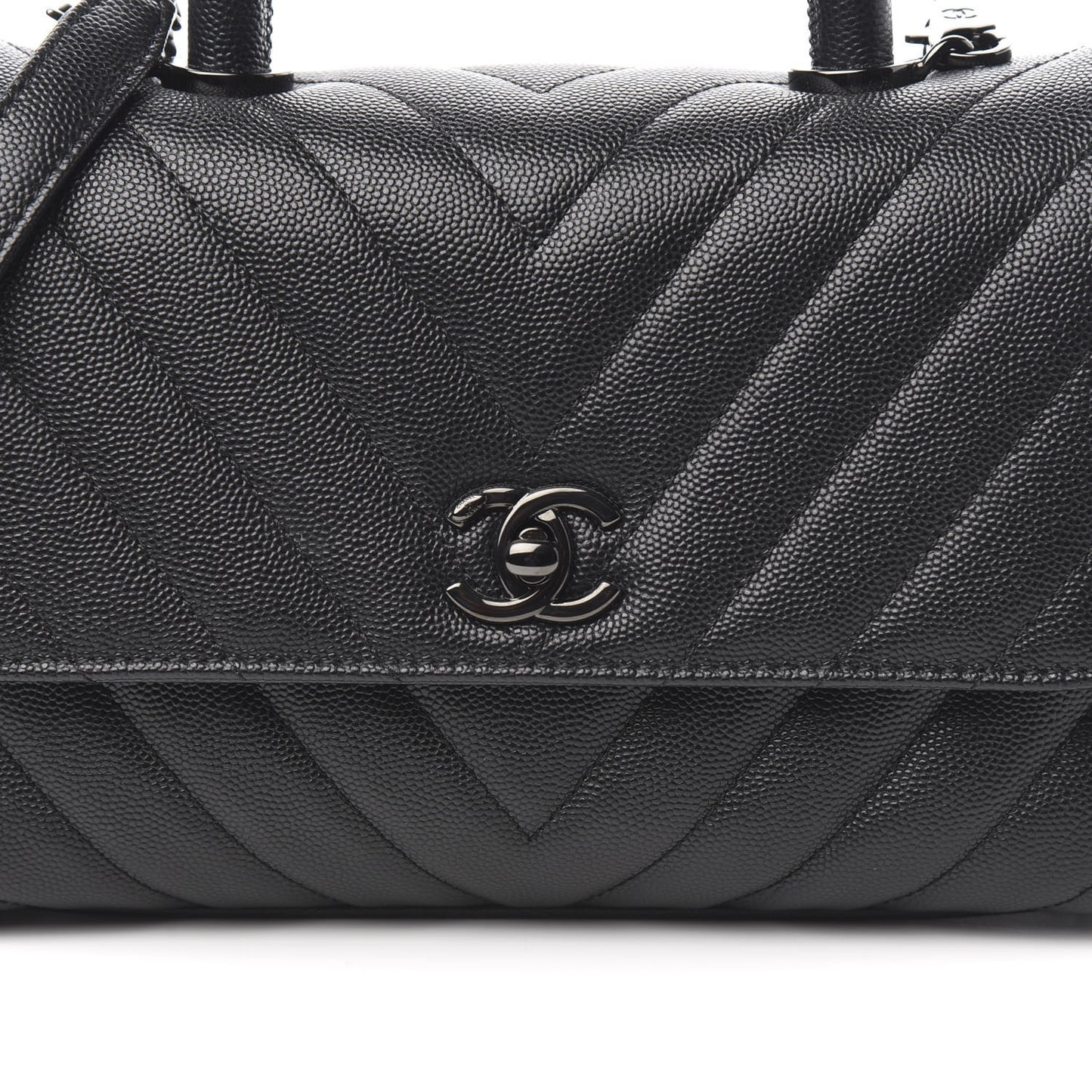 Caviar Chevron Quilted Mini Coco Handle Flap So Black