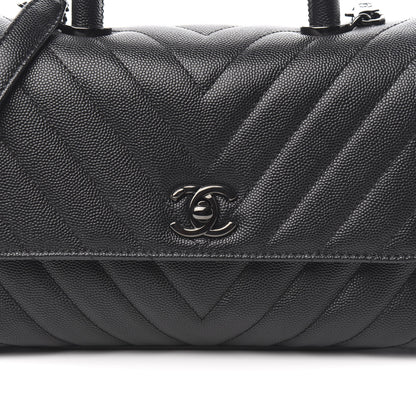 Chanel Caviar Chevron Quilted Mini Coco Handle Flap So Black 11 of 12