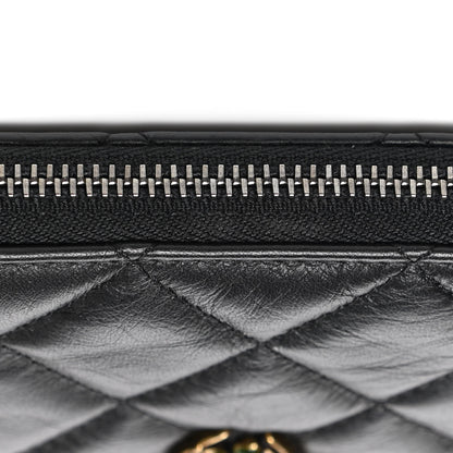 Chanel Aged Calfskin Quilted Medium Lucky Charms Cosmetic Case Black 8 of 8