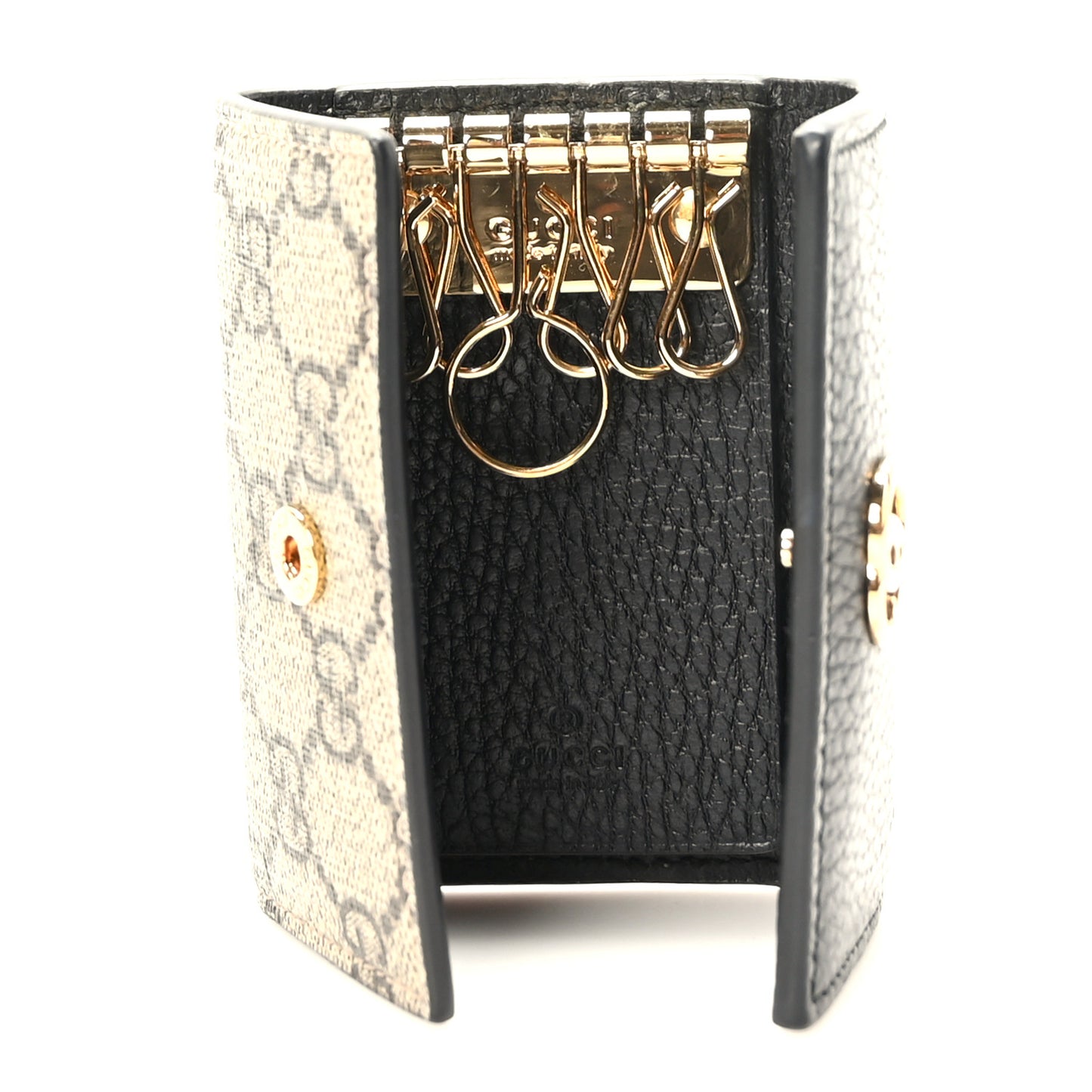 Dollar Calfskin GG Supreme Monogram GG Marmont 6 Key Holder Case Black Beige Ebony