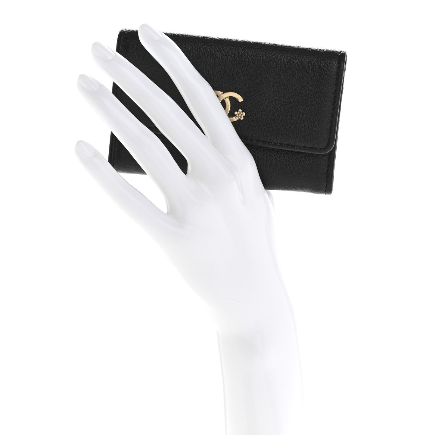 Goatskin Camellia CC Flap Card Holder Black