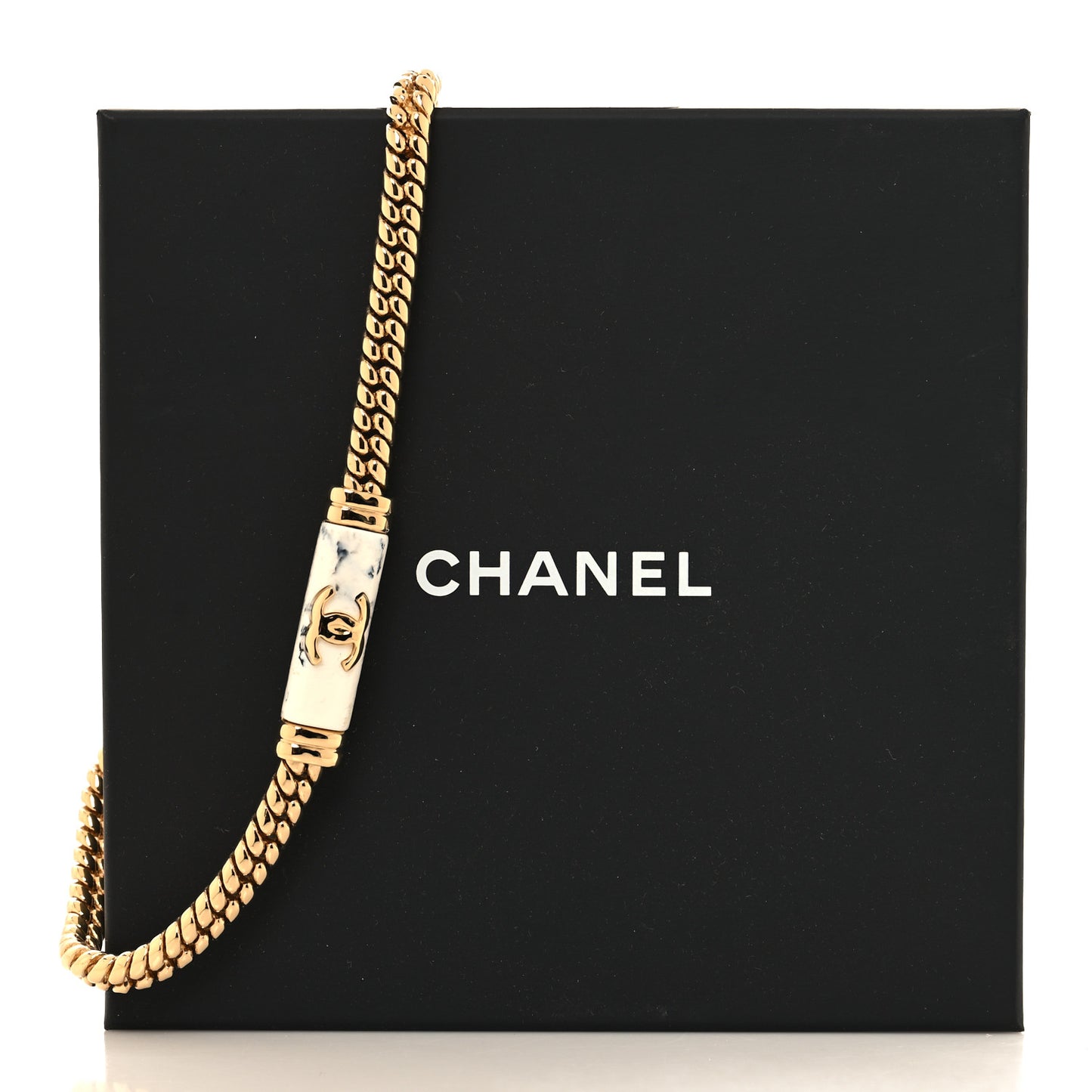 Metal Marble CC Chain Choker Necklace Gold White Gray