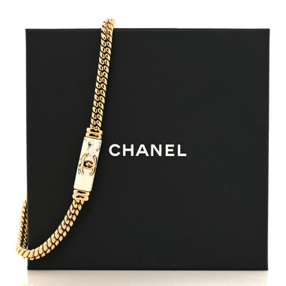 Chanel Metal Marble CC Chain Choker Necklace Gold White Gray 5 of 5