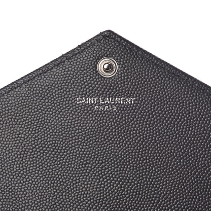 Saint Laurent Grain De Poudre Matelasse Chevron Monogram Envelope Chain Wallet Coal 6 of 11