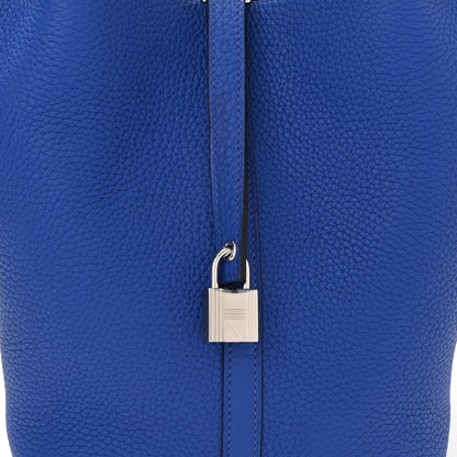 Hermes Taurillon Clemence Ostrich Touch Picotin Lock 22 Bleu Electrique 7 of 10