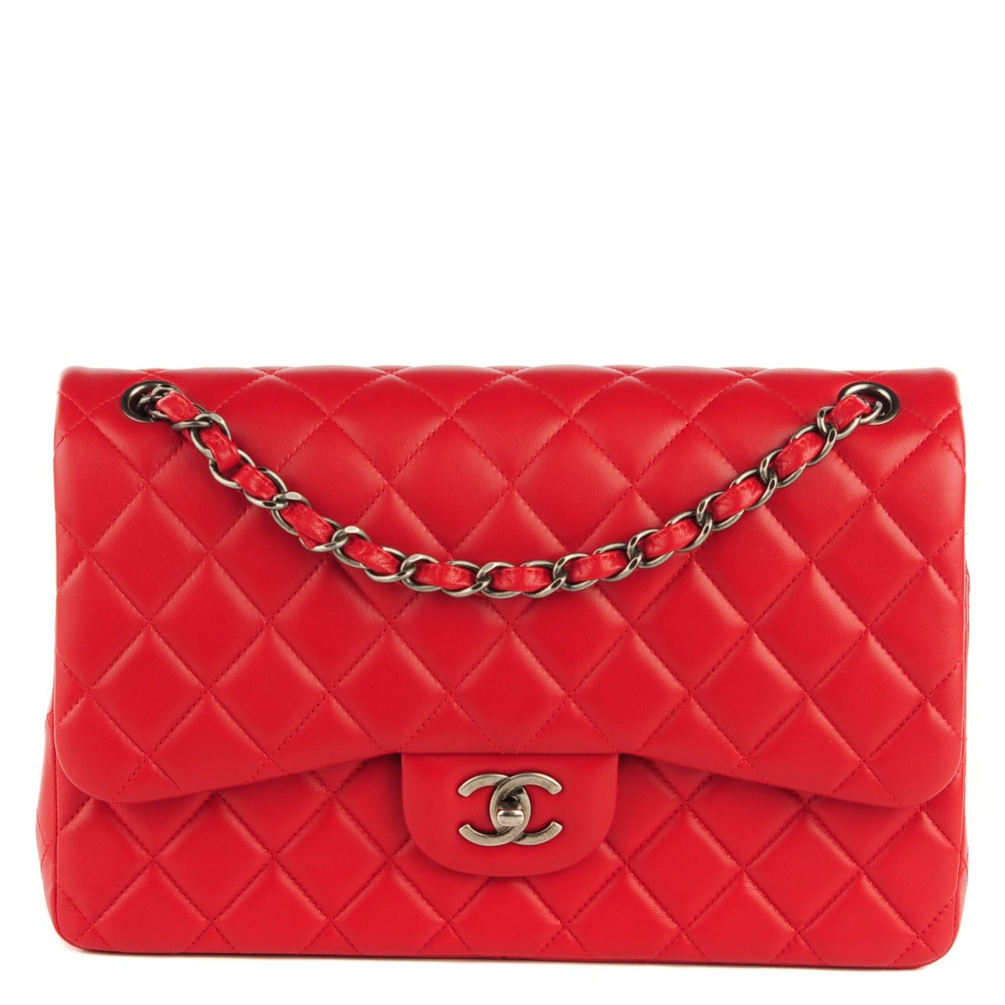 Lambskin Quilted Jumbo Double Flap Red