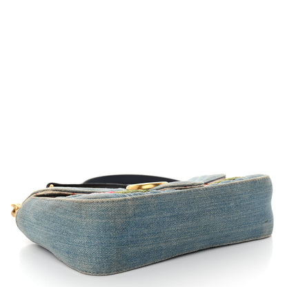 Gucci Denim Matelasse Floral Embroidered Mini GG Marmont Shoulder Bag Blue 4 of 12
