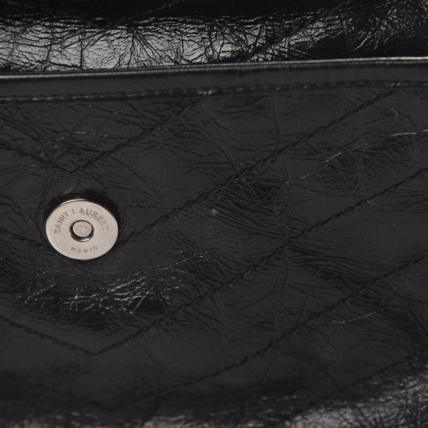Crinkled Calfskin Matelasse Monogram Medium Niki Chain Satchel Black