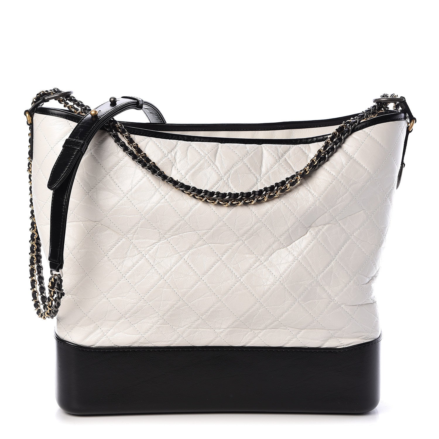 Chanel Aged Calfskin Quilted Maxi Gabrielle Hobo White Black 1 of 11