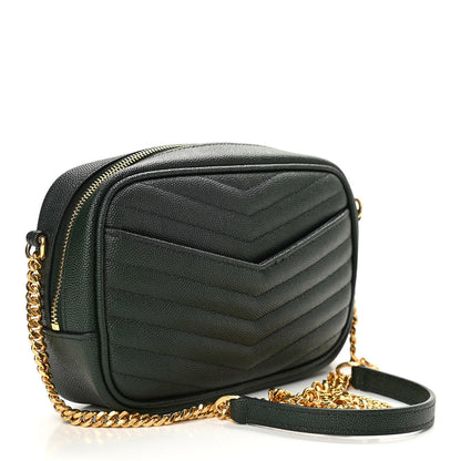 Saint Laurent Grain De Poudre Matelasse Monogram Mini Lou Camera Bag New Vert Fonce 3 of 12