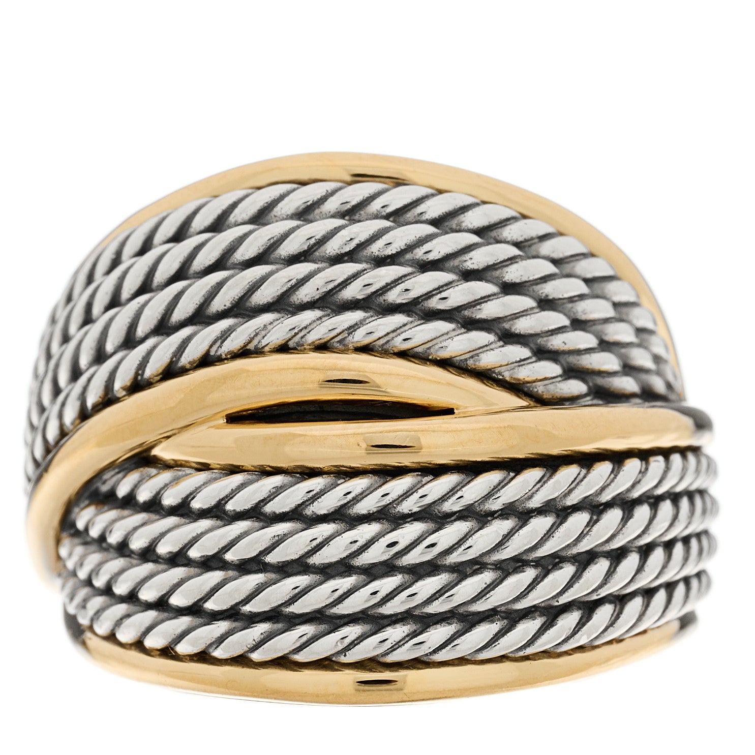 David Yurman Sterling Silver 18K Yellow Gold Origami Crossover Ring 58 8.25 1 of 5