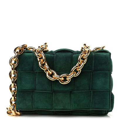 Bottega Veneta Suede Maxi Intrecciato Padded Chain Cassette Crossbody Bag Emerald Green 1 of 9