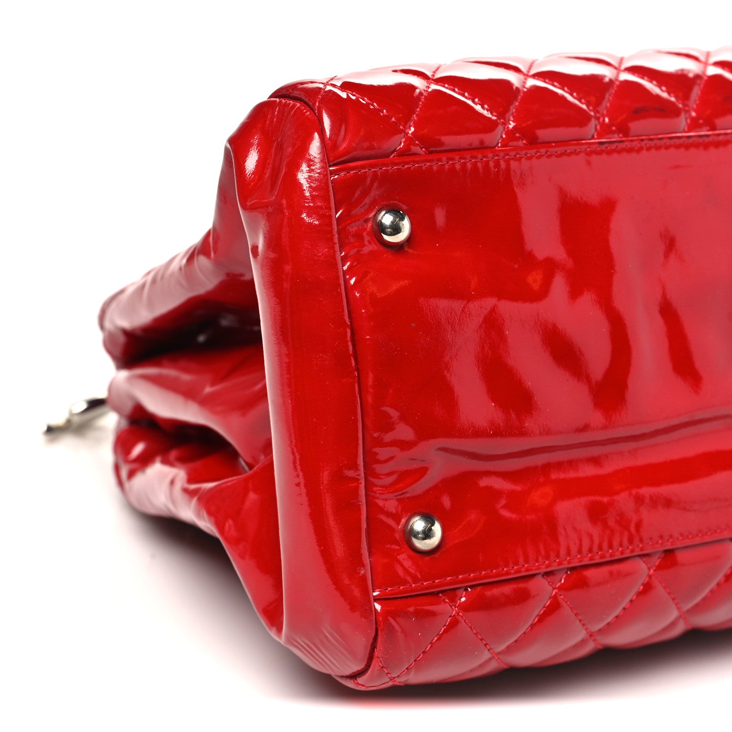 Chanel Patent Quilted Large Just Mademoiselle Bowling Bag Red 9 of 13