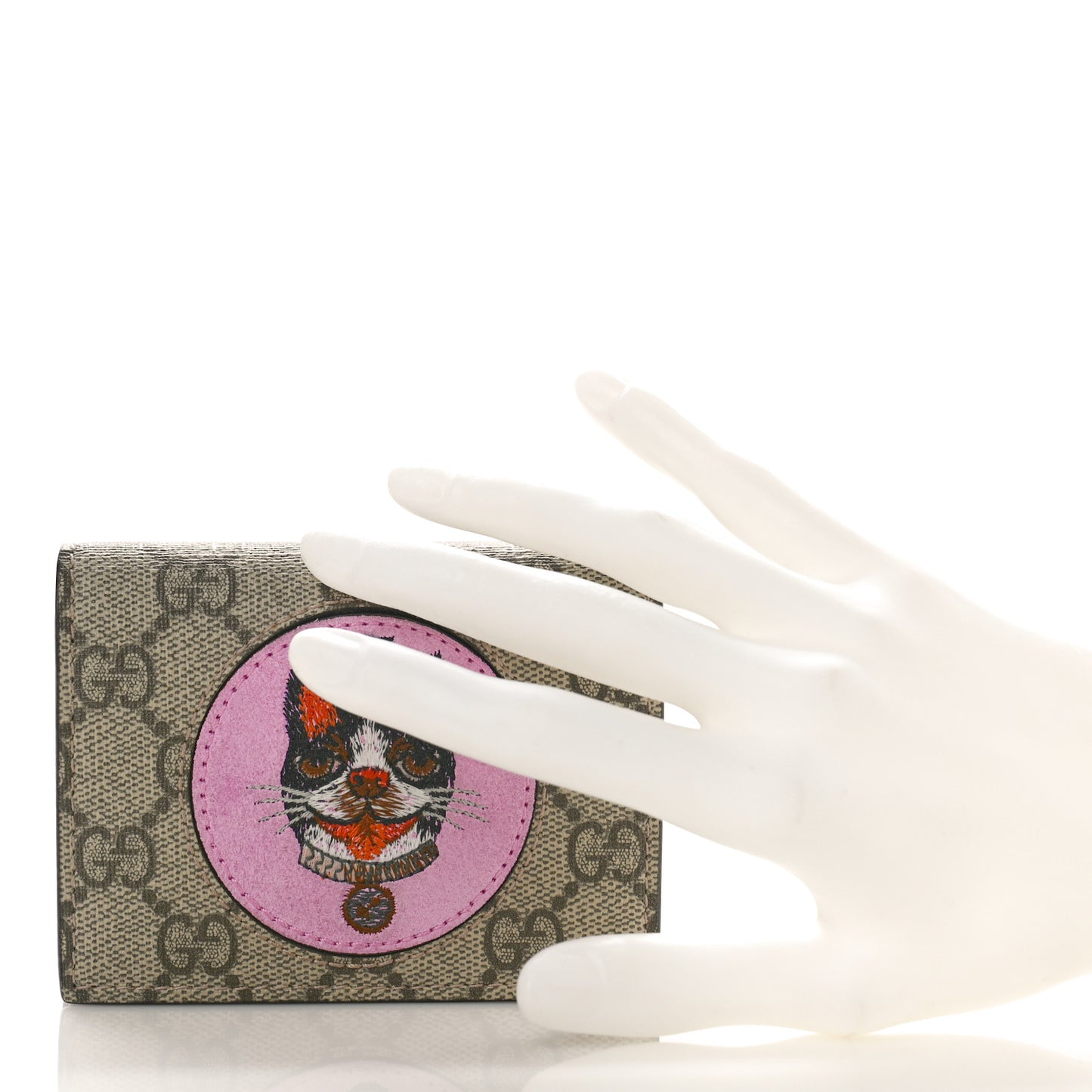 GG Supreme Monogram Bosco Patch Card Case Wallet Beige