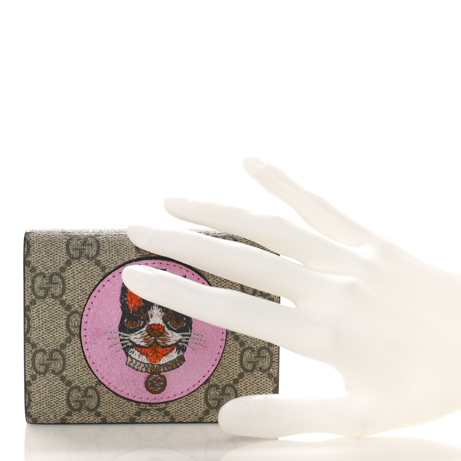 Gucci GG Supreme Monogram Bosco Patch Card Case Wallet Beige 2 of 8