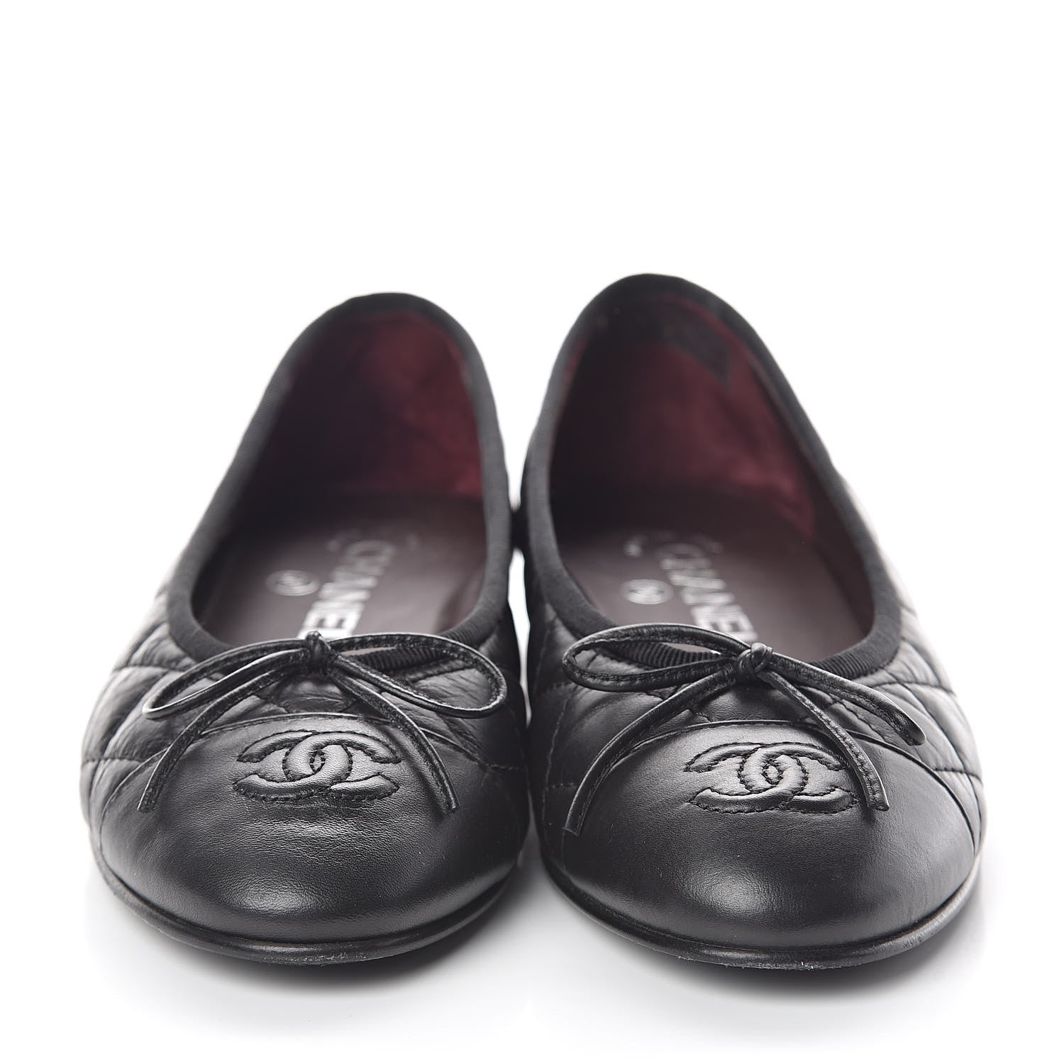 Chanel Aged Calfskin Quilted CC Cap Toe Ballerina Flats 36 Black 2 of 7