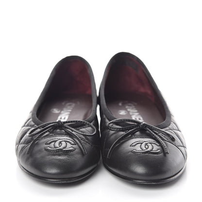 Chanel Aged Calfskin Quilted CC Cap Toe Ballerina Flats 36 Black 2 of 7