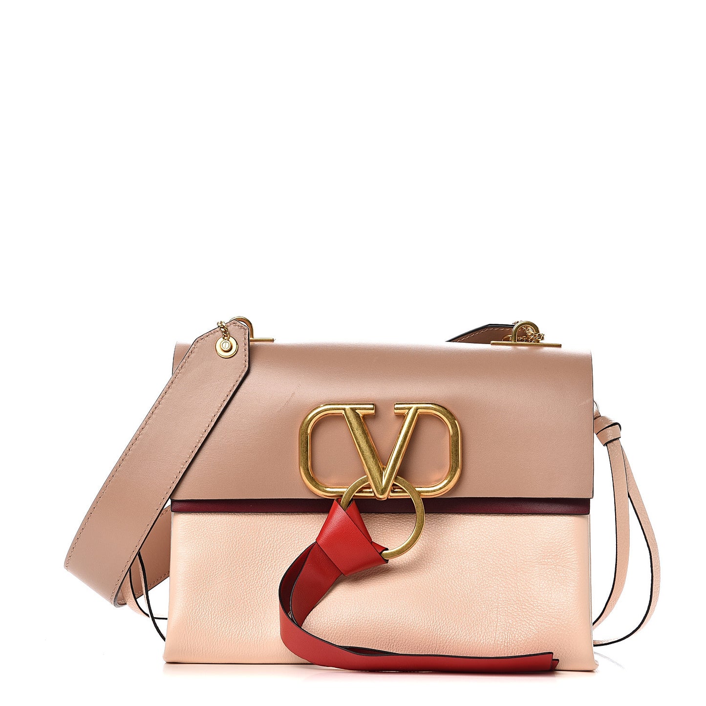 Smooth Calfskin Small VRing Crossbody Bag Rose Cannelle Light Ivory Cerise