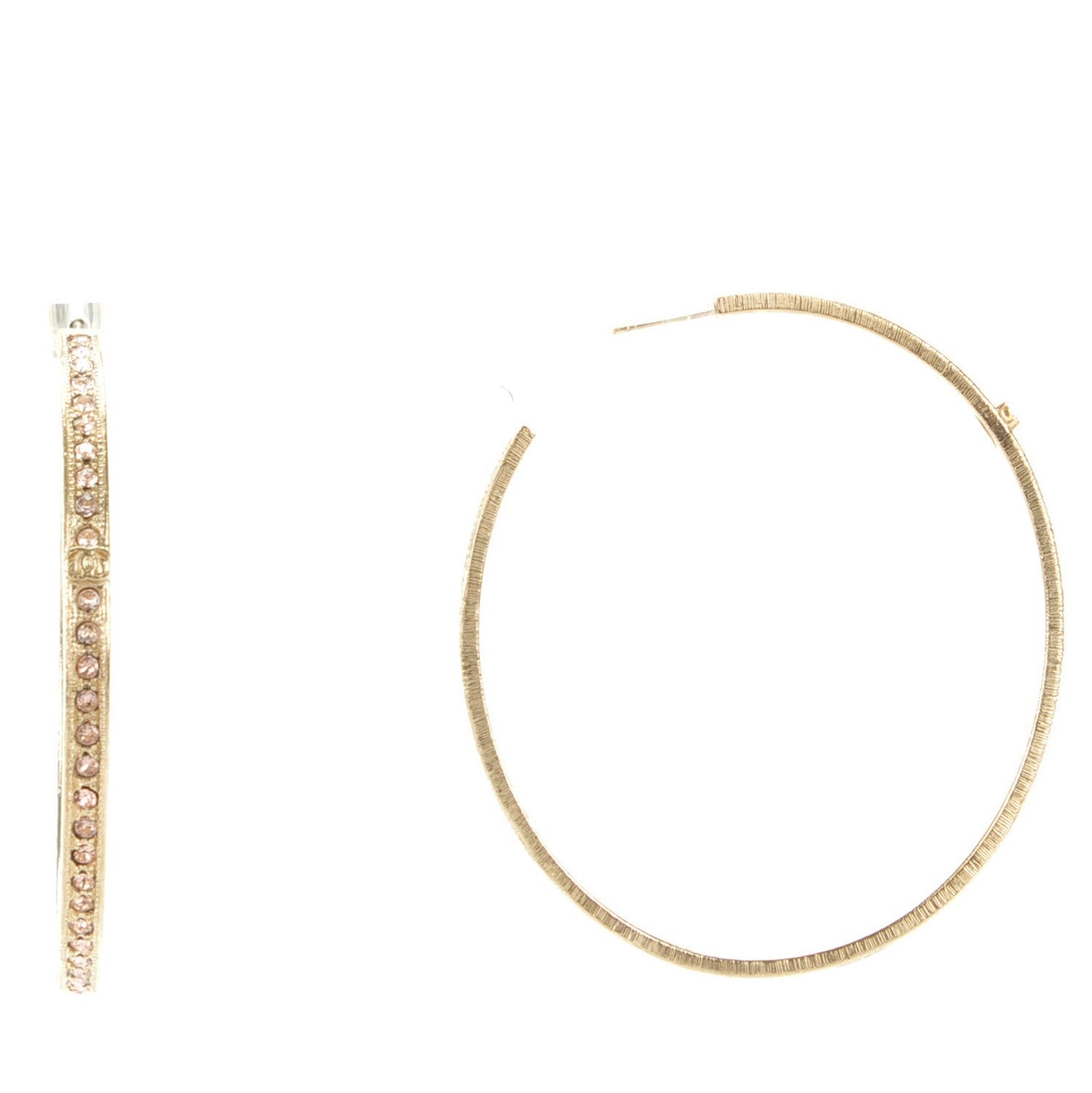 Chanel Crystal CC Hoop Earrings Gold Pale Pink 1 of 6