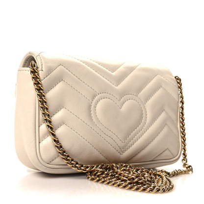 Gucci Calfskin Matelasse Super Mini GG Marmont Shoulder Bag White 3 of 11