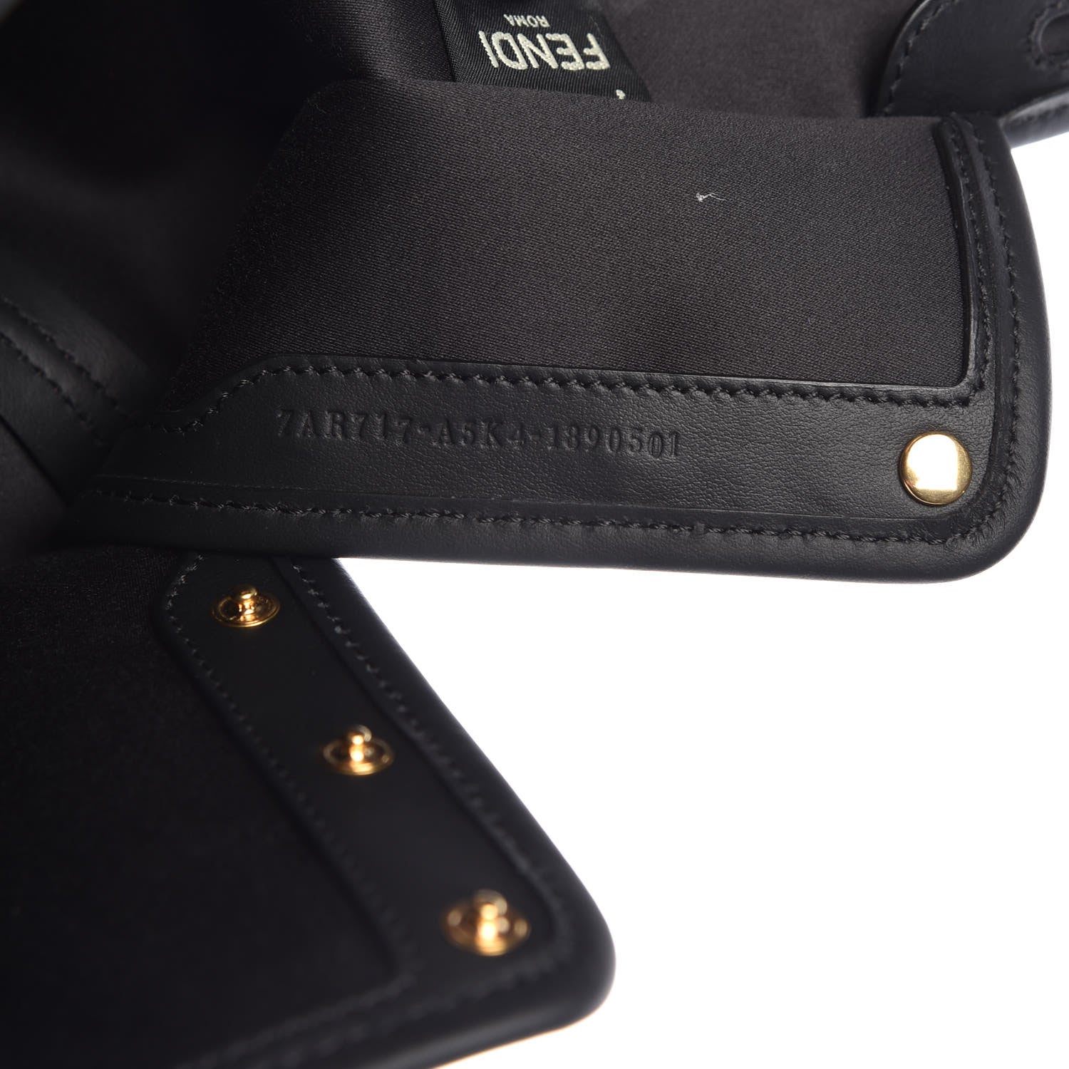 Fendi Glazed Fabric Vitello Century FF 1974 Stamp Patch Mini Peekaboo Defender Cover Mogano Panna Black 7 of 9