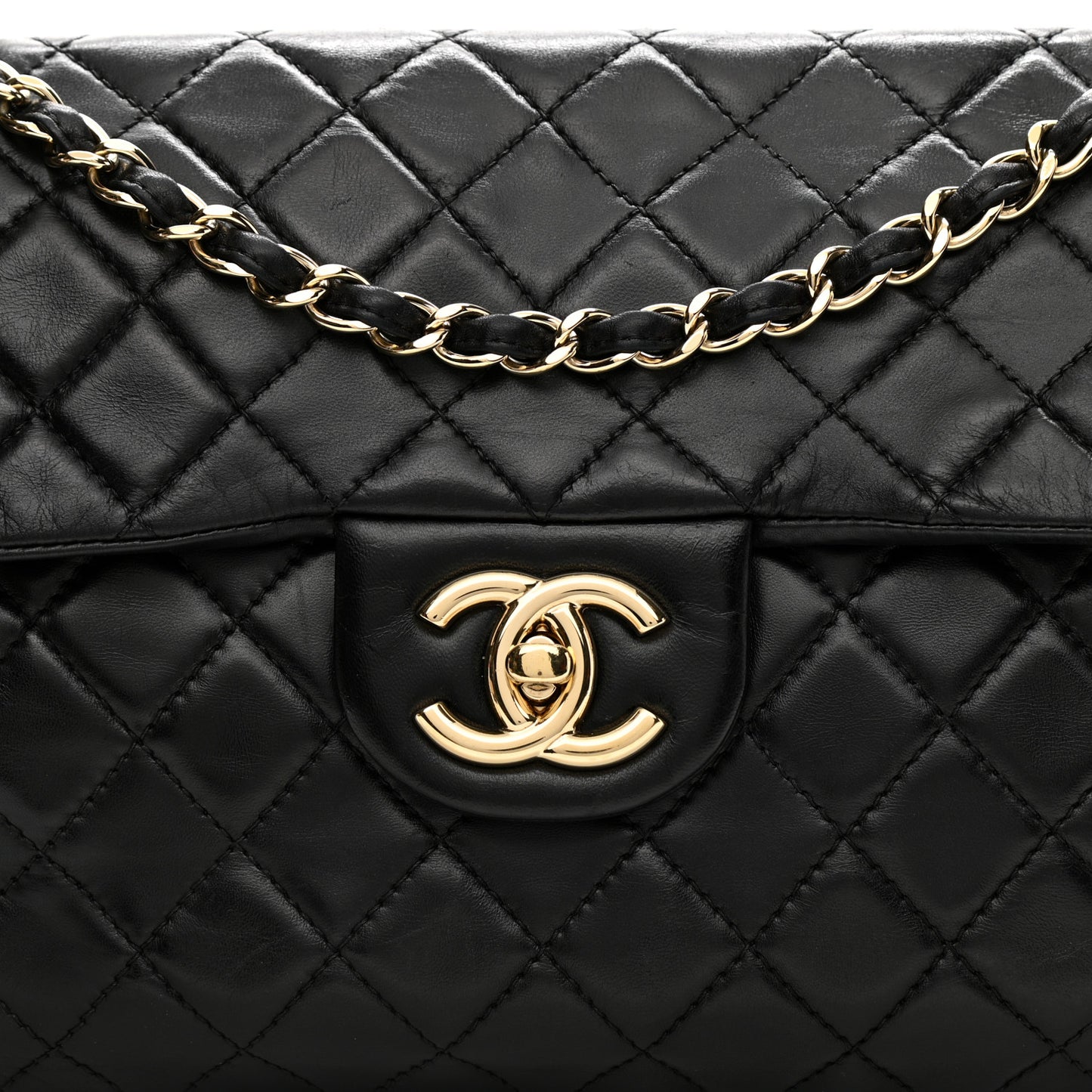Washed Lambskin Quilted Maxi Single Flap Black
